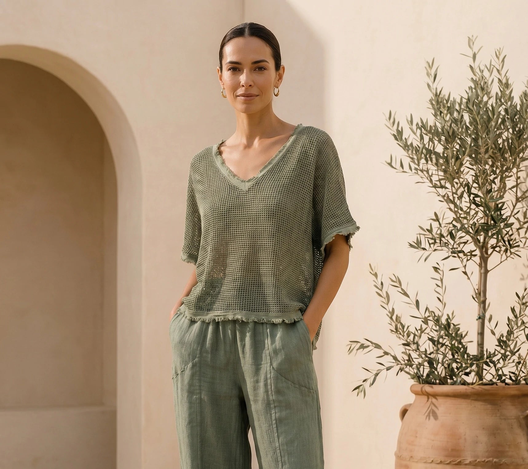 Italian Linen Open Weave Top