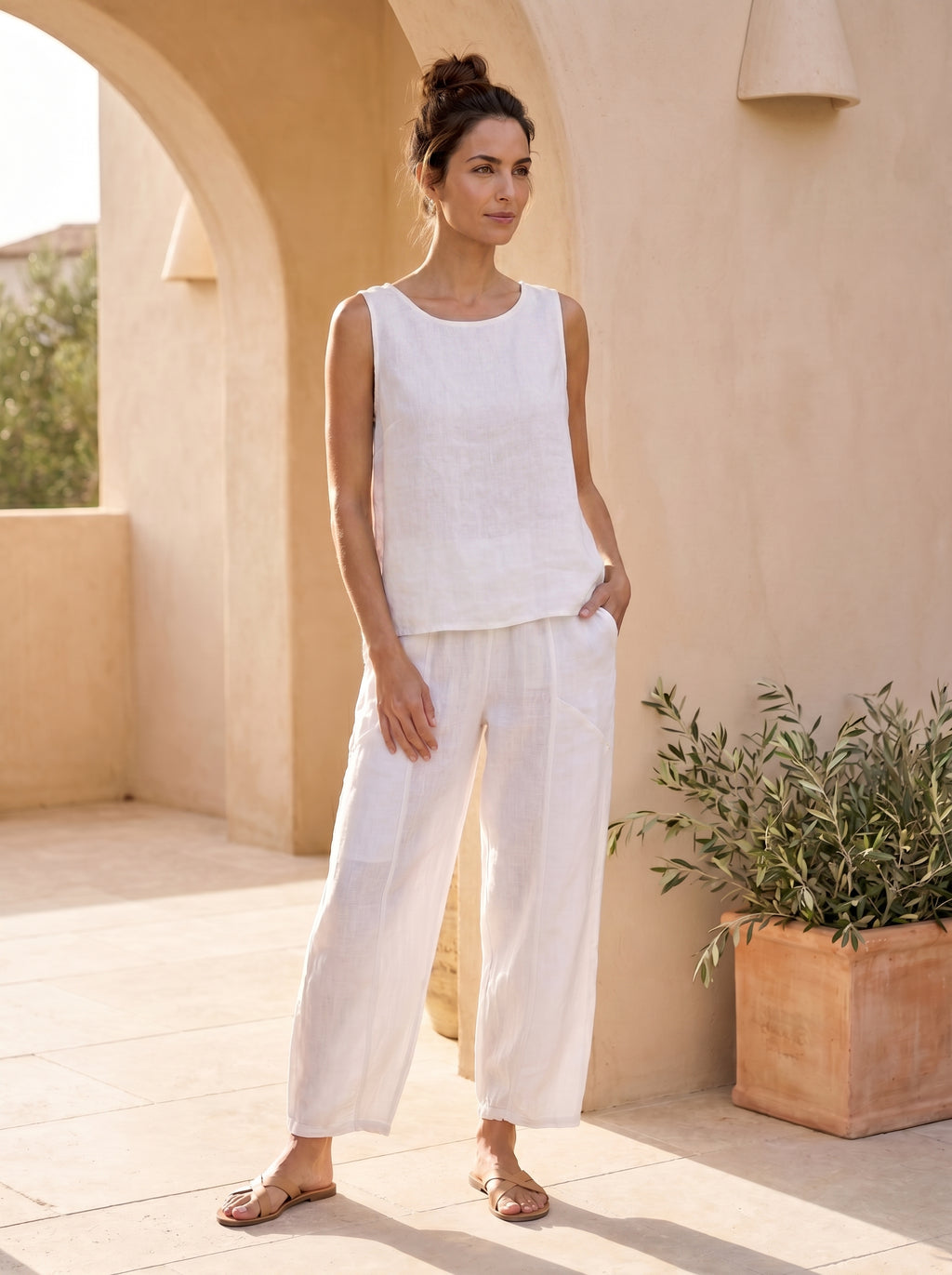Kenya Italian Linen Button Back Top